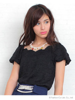 スカラップレーストップス/ブラック