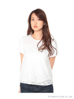 スカラップレース切替ブラウス/ピンク