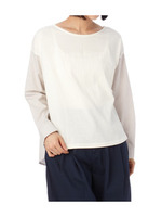 ストライプ切り替えドロップショルダーカットソー/グレー(012)