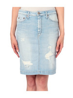 ストレッチダメージ加工デニムスカート/ブルー系(090)