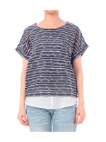 スラブボーダープルオーバー+レイヤード風タンクトップ/ネイビー系(093)