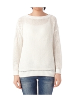 タック編みコットン混ニットプルオーバー/ホワイト(003)