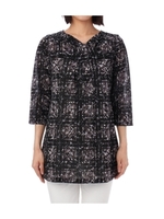 チェックオンフラワーチュニックブラウス/ブラック(119)