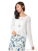 ドロップショルダーケーブルニット/ホワイト