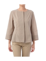 ノーカラー七分袖比翼ジャケット/ベージュ系(052)