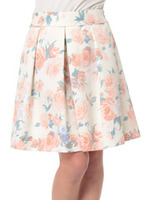 バニラ織り花柄タックSK/ピンク