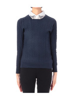 ビジュー使いシャツレイヤード風ニット/ネイビー(093)