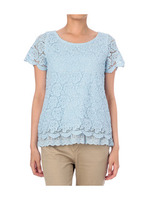 フラワーモチーフレースプルオーバー/ブルー系(090)