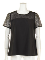 ブロック刺繍切替ブラウス/ブラック