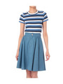 ボーダーカットソー+フレアスカートセット/ブルー系(393)