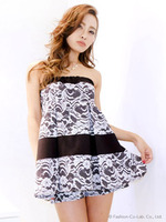 ボーダーレース切替チュニック/BLU