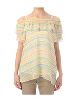 マルチボーダーオフショル2WAYブラウス/ブルー系(393)