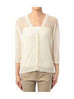 メッシュ編み切り替えニットカーディガン/オレンジ系(062)