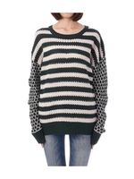 ラーベン編み切り替えボーダーニット/グリーン系(323)