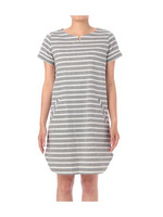 リネン混キーネックボーダーワンピース/ブラック(319)