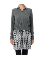 リンゴ柄ドロスト切り替えワンピース/グレー系(912)