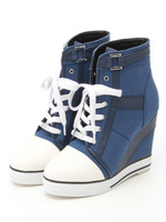 レザーコンビツイルウェッジスニーカー/NAVY