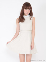 衿付きチェックワンピ/ベージュ