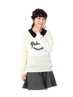 衿付き刺しゅうロゴニット/レモンイエロー(031)