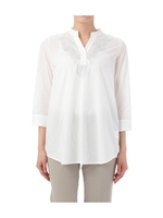 刺しゅう入り七分袖スキッパーブラウス/ブルー系(090)