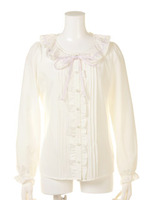 刺繍襟リボンブラウス/ホワイト