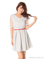 袖オーガンジーボーダーOP/コイアオ