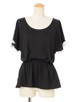 袖フリンジブラウジングチュニック/ブラック