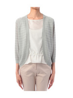 透かし編みボーダーニットカーディガン/グリーン系(021)