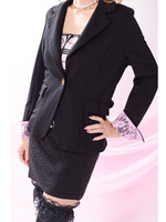 背中おリボン付ポンチレースジャケット/ブラック