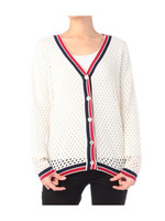 配色ラインメッシュニットカーディガン/ネイビー(093)