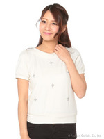 無地、ボーダーオフショルダーP/O/シロ‐クロ