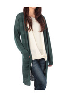 裏ボーダーロングニットカーディガン/ダークグリーン(023)