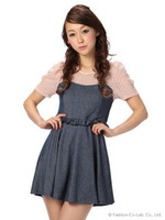 【Tralala】カットデニムレイヤードワンピース/インディゴ