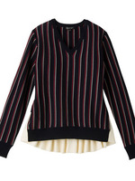 バックシャンストライプニットプルオーバー/ネイビー系(393)