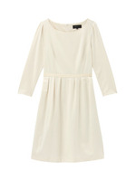 ボートネック七分袖フレアワンピース/ライトベージュ(051)