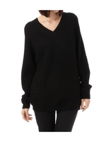 Vネックカラーリブニットプルオーバー/ブラック(019)