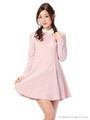 【Tralala】レース切替衿ワンピース/ピンク