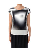 シフォン使いボーダーカットソー/グレー系(112)