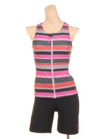 Reebok 杢ボーダータンクトップ水着/ブラックピンク