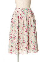 【an another angelus】ローズ柄タックフレアースカート/BEIGE