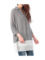 裾切り替えスキッパーシャツワンピース/ブラック(319)