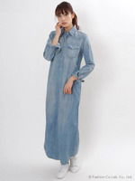 6oz デニムウエスタンロングシャツ/ブルー