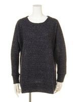 MOHAIR LAME BOUCLE KNIT PULLOVER TOP/NAVY