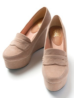 スウェードウェッジローファー/ベージュ