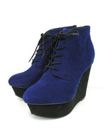 ハイウェッジレースアップショートブーツ/ブルー