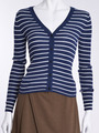 【DUO】 リブボーダーVネックカーデ/ネイビー