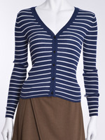 【DUO】 リブボーダーVネックカーデ/ネイビー