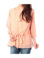グラフチェックリボンギャザーブラウス/ライトオレンジ(266)