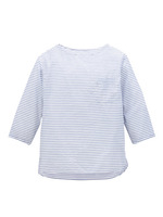 コットン/リネン ボーダーボートネック7分袖シャツ/ホワイト(301)