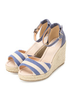 ジュート風ウェッジソールサンダル/ブルー系(091)
